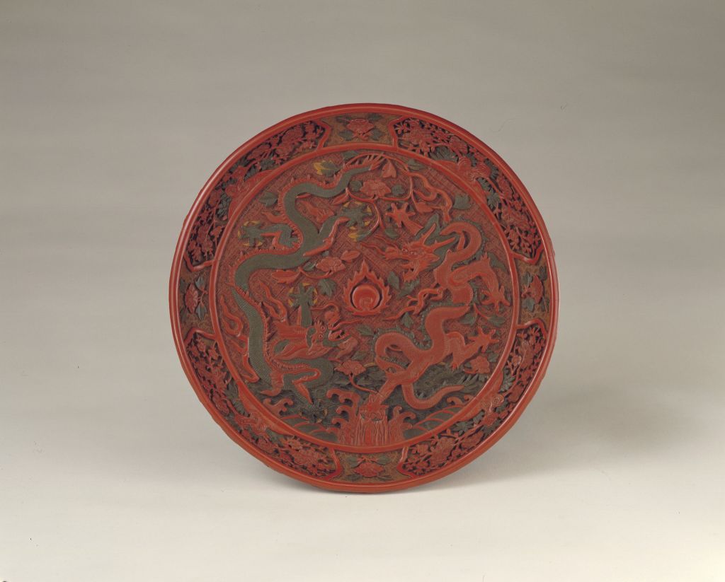 图片[1]-Colored Double Dragons with Bead Pattern Disc-China Archive